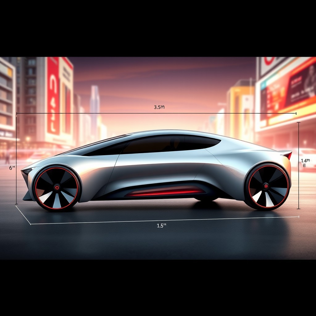 A sleek, futuristic car design measuring 3