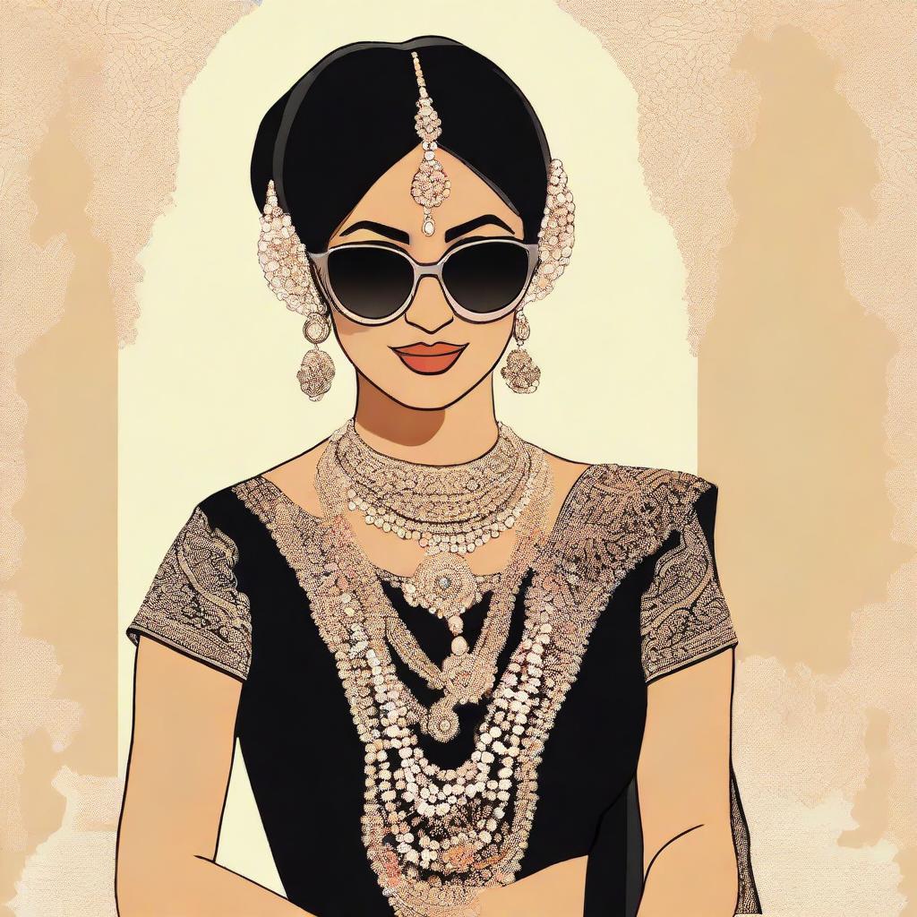 Animated image of a South Asian (Desi) bride in traditional wedding attire, sporting black sunglasses for a modern twist.