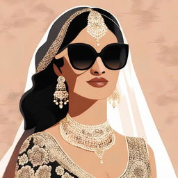 Animated image of a South Asian (Desi) bride in traditional wedding attire, sporting black sunglasses for a modern twist.