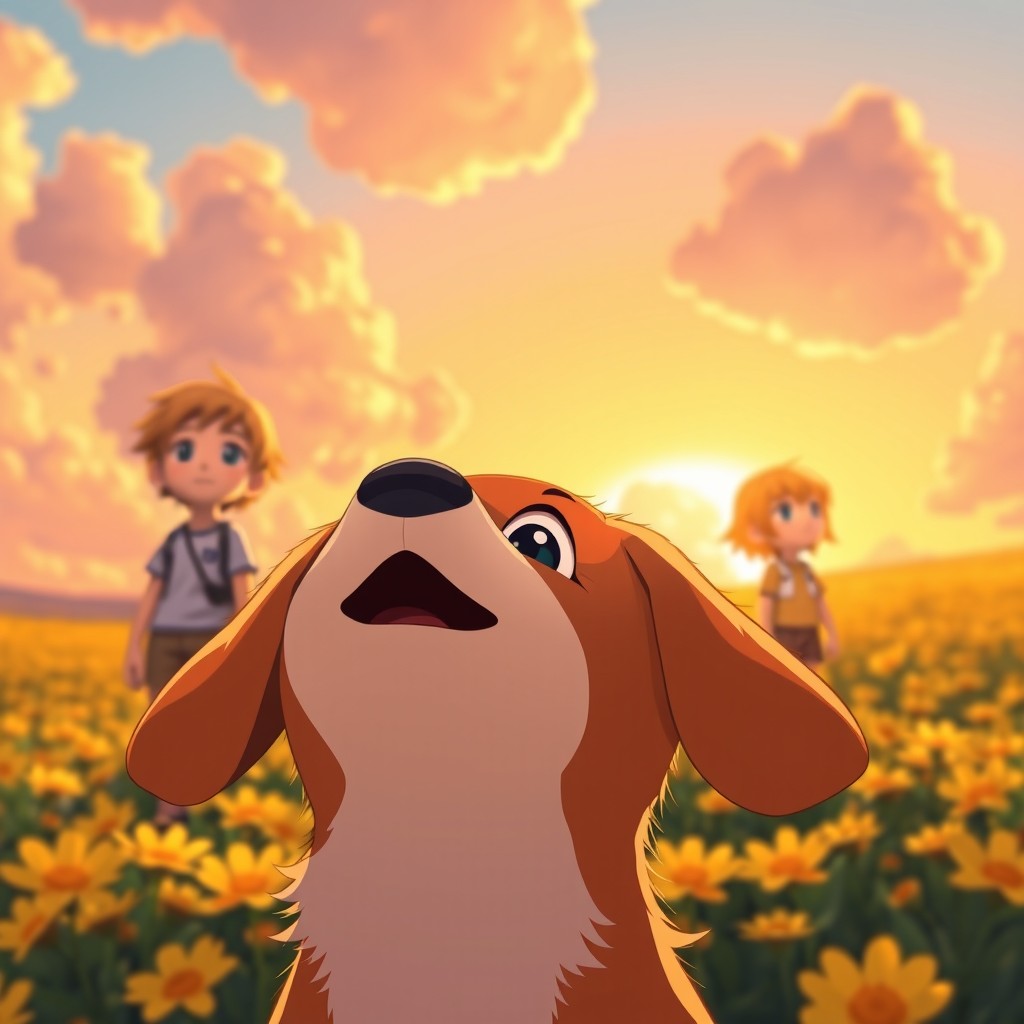 A vibrant and heartwarming cellphone wallpaper featuring Boney, the dog from Mother 3, in a close-up view, looking upwards with a curious and joyful expression