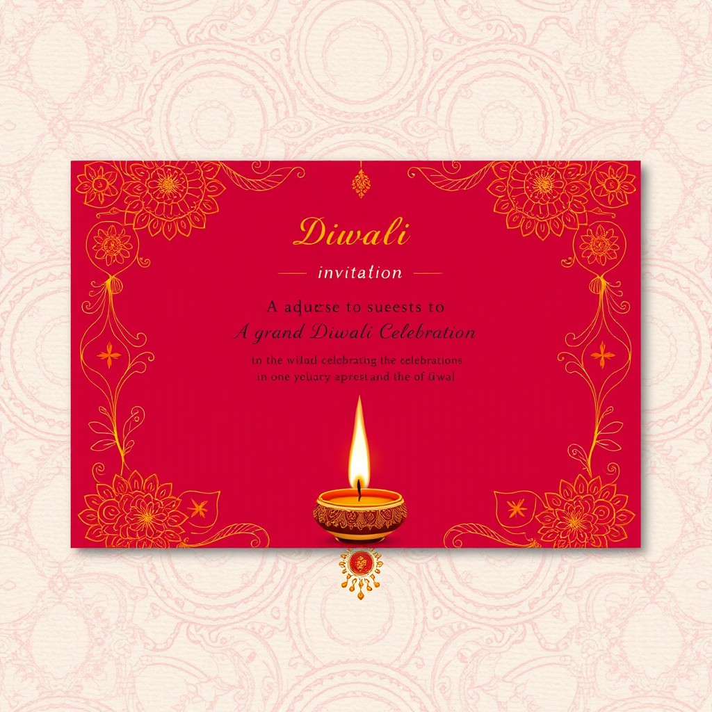 An exquisite Diwali invitation card design, featuring intricate designs inspired by traditional Indian art