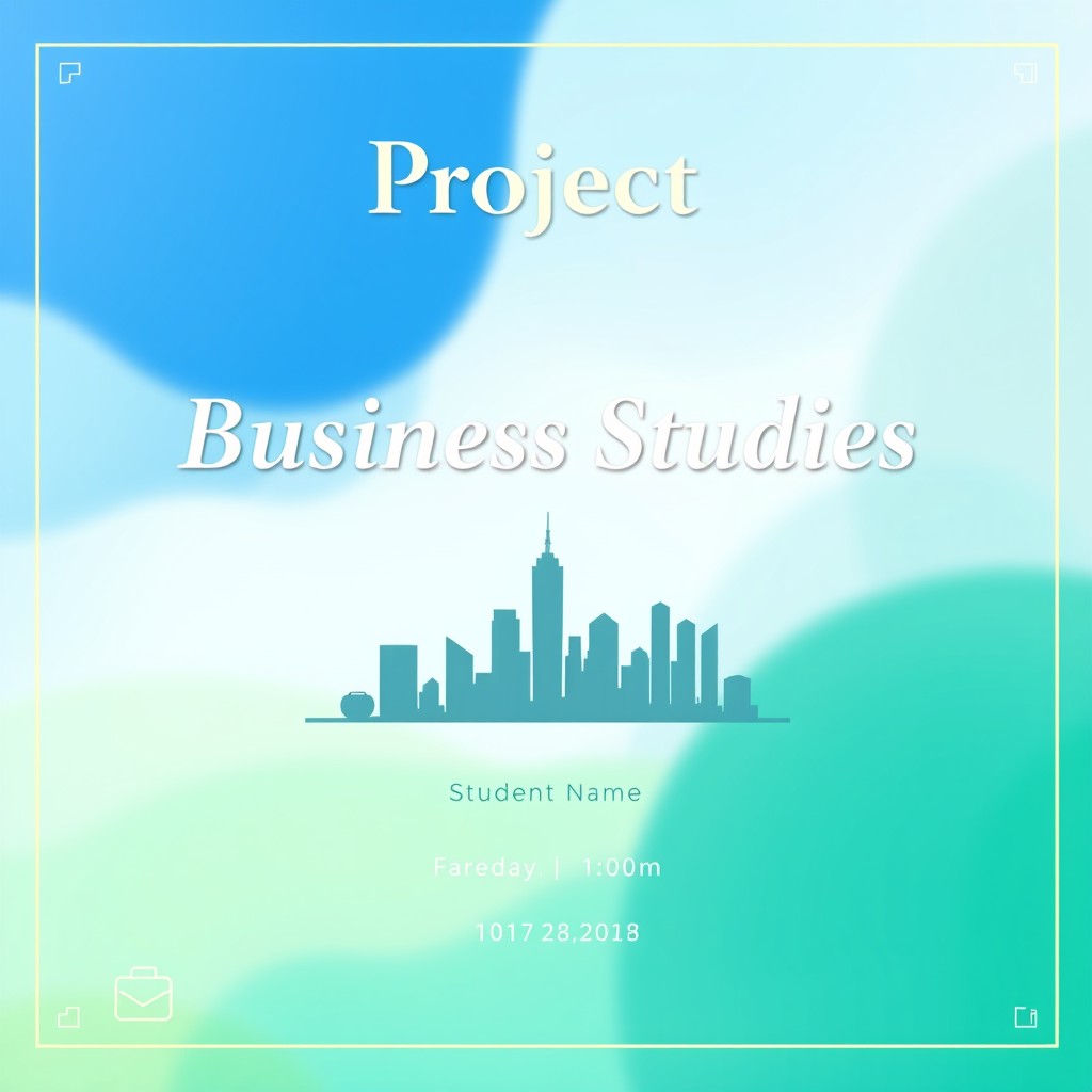 A professional and modern cover page design for a Business Studies project, featuring an abstract background with a blend of blue and green colors