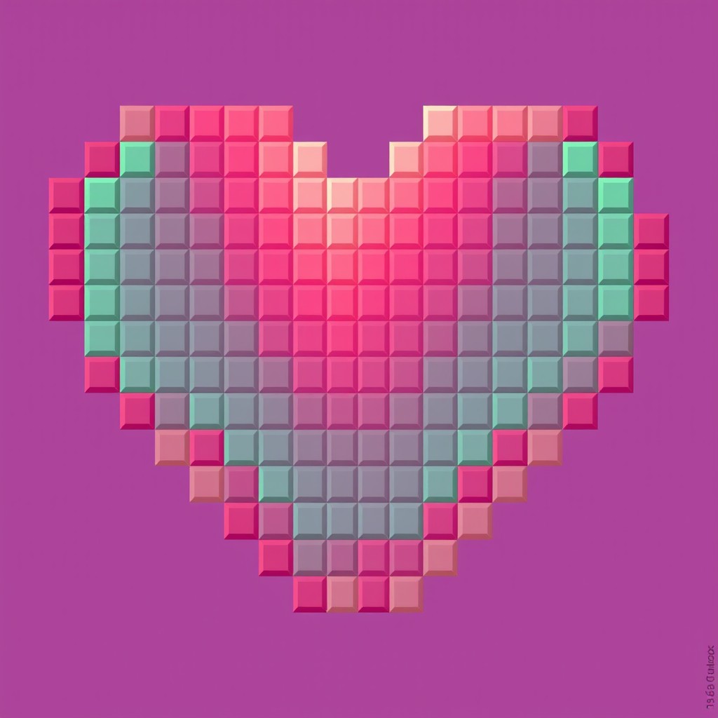 A beautifully detailed heart shape made up of blocks, measuring 86x76 in dimensions