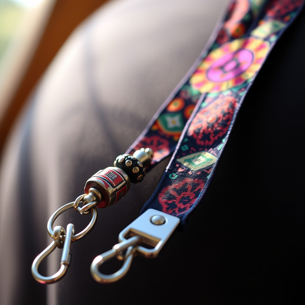 A close-up of a beautifully designed lanyard, showcasing intricate patterns and vibrant colors