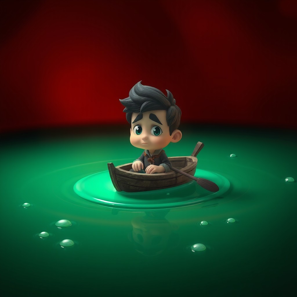 A 3D-style illustration featuring a character named Jonas in a small boat on water