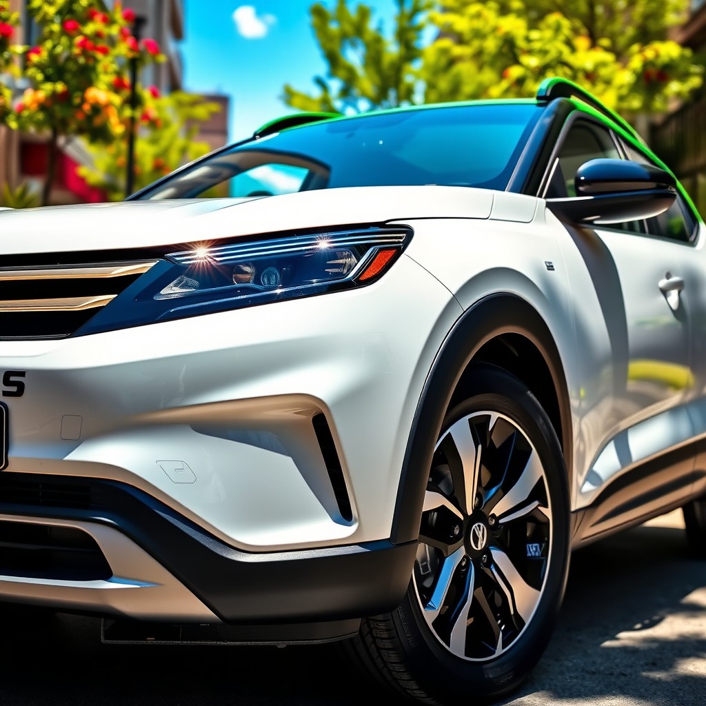 A stylish T-Cross car in a pristine white color with a vibrant green roof