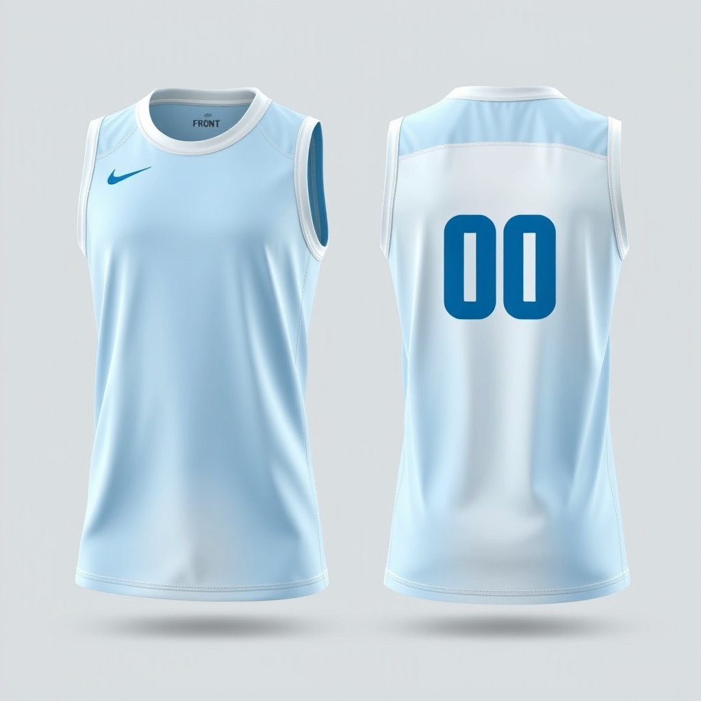 A custom design of a light blue volleyball jersey featuring a smooth white gradient