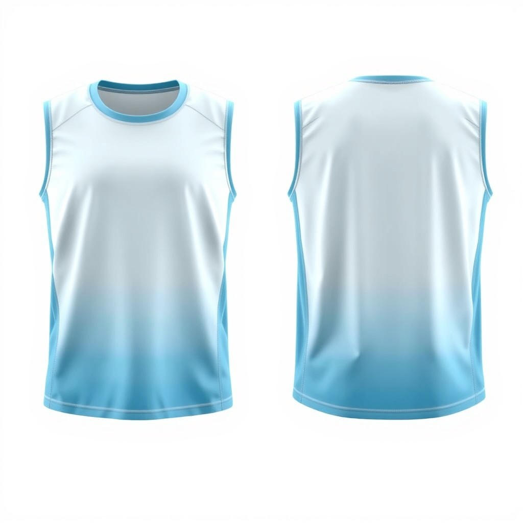 A custom light blue volleyball jersey featuring a smooth white gradient