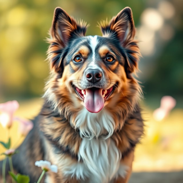 A beautiful, detailed portrait of a dog, showcasing its expressive eyes and unique fur texture