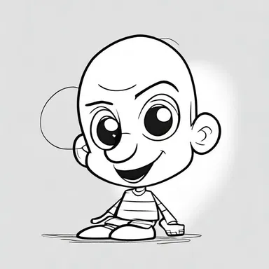 In the cartoon, the artist used simple lines to block out the shape of the main character.