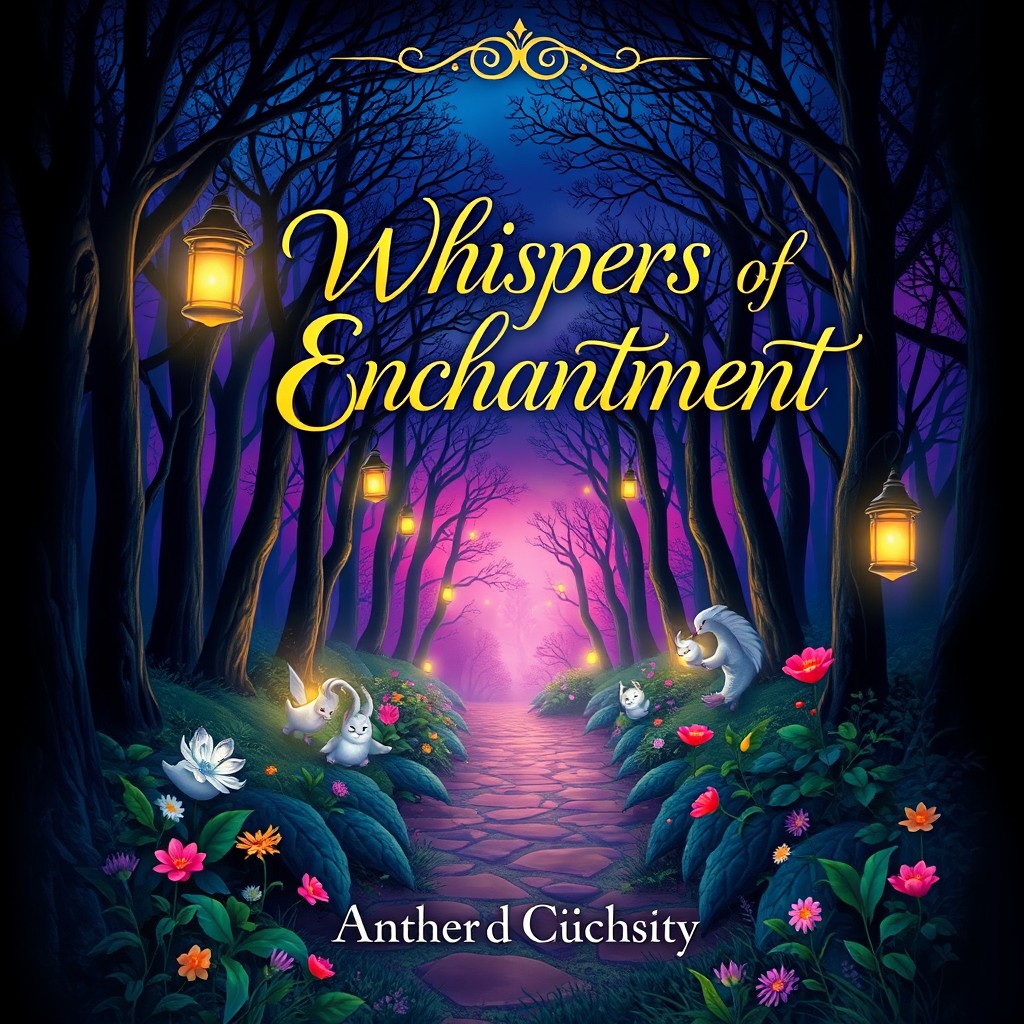 A visually striking and dynamic book cover design featuring a mystical forest during twilight