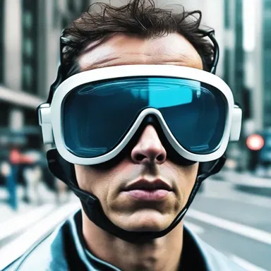 In the futuristic dystopian society, citizens wear special goggles to block out the government's mind-control signals.