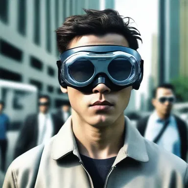 In the futuristic dystopian society, citizens wear special goggles to block out the government's mind-control signals.