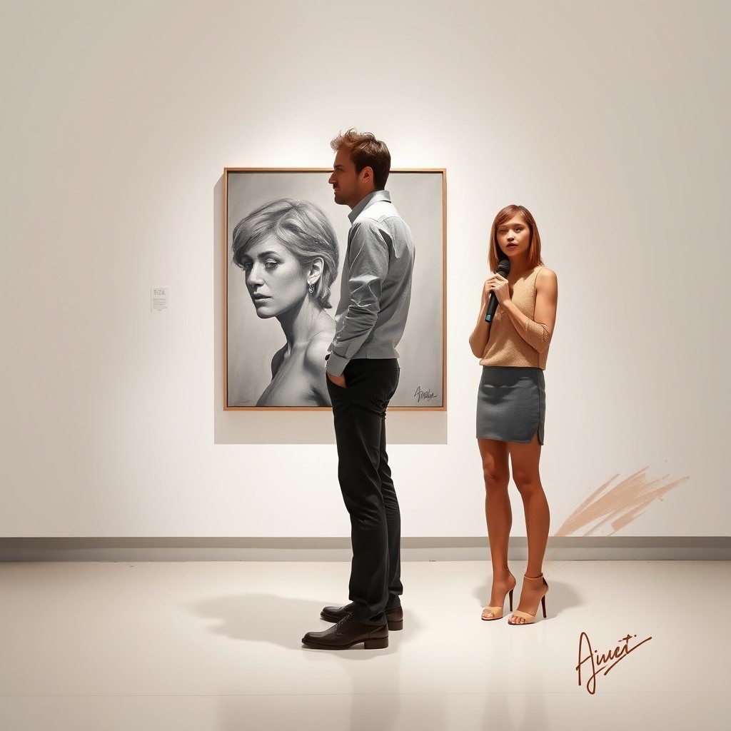 An art gallery with a clean, white and light gray aesthetic