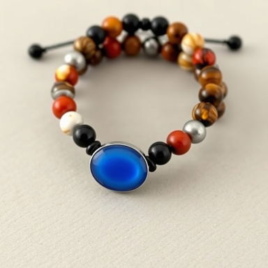 A beautifully crafted bracelet featuring a combination of 8mm beads made from tiger's eye, hematite, carnelian, white quartz, and black obsidian, perfectly alternating in a vibrant pattern