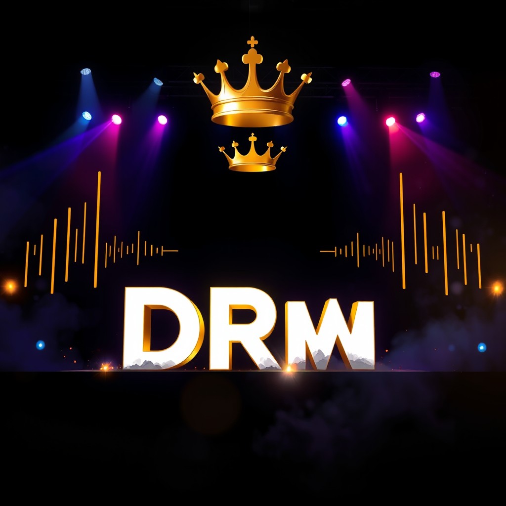 A festival stage background with a black texture filled with colorful stage lights and smoke typical of Big Room festivals