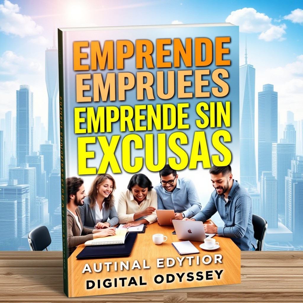 An ebook cover design for 'Emprende Sin Excusas: Cómo Construir Tu Propio Negocio Aunque No Sepas Por Dónde Empezar' by DIGITAL ODYSSEY