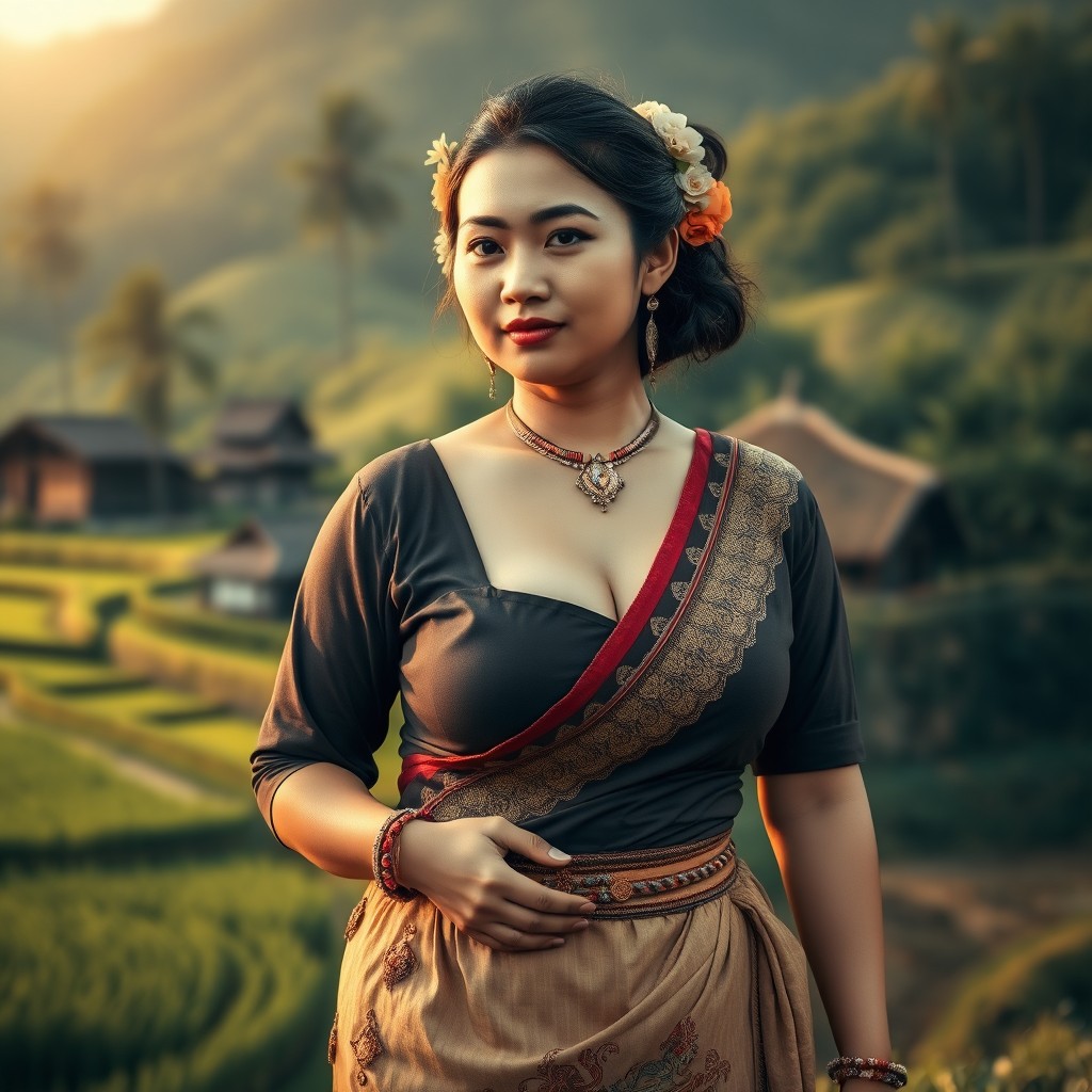 A traditional Javanese woman dressed in a kemben, an elegant and culturally significant garment