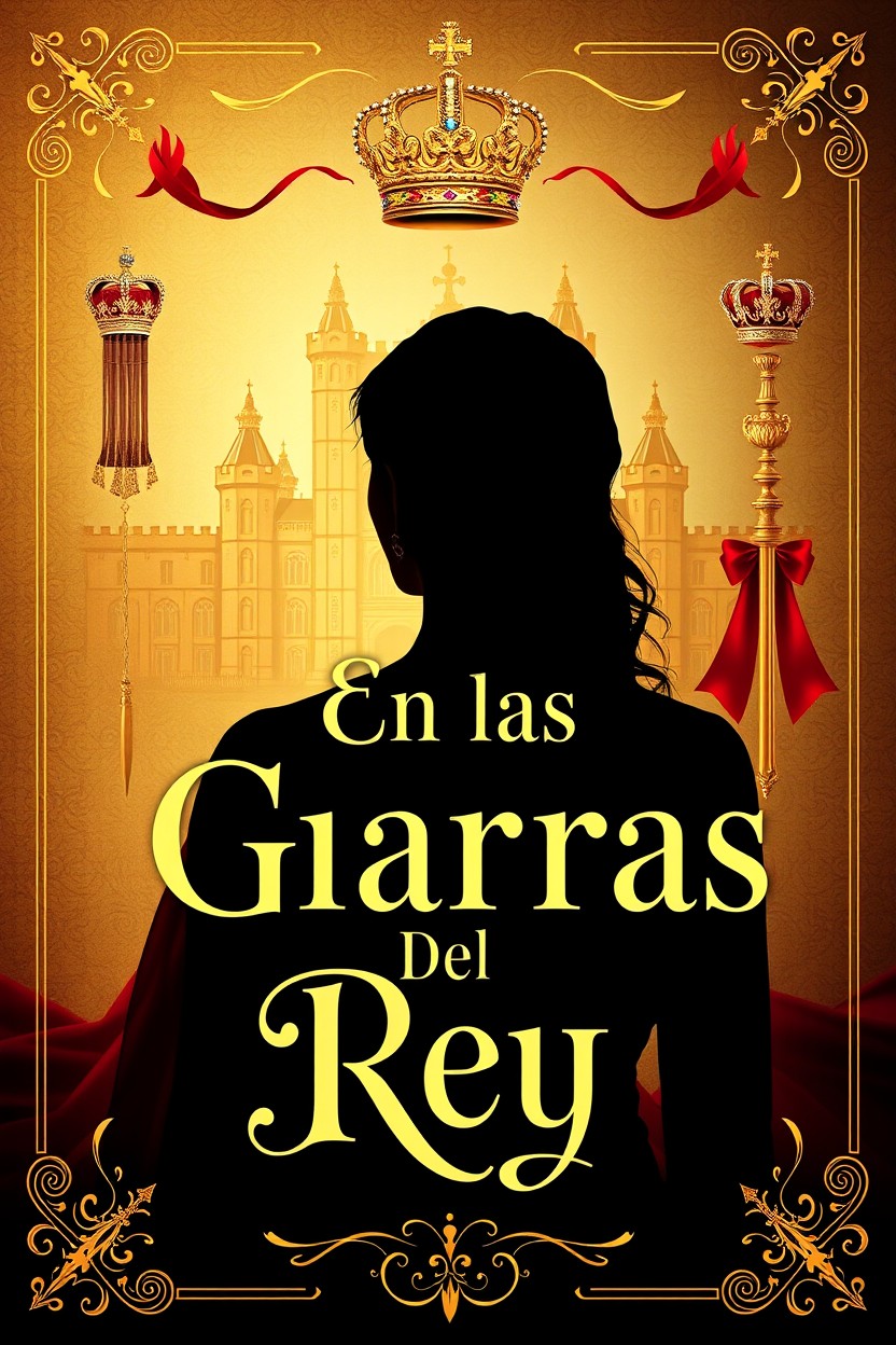 A stunning book cover design themed around monarchy, featuring the silhouette of a woman facing away, representing a commoner