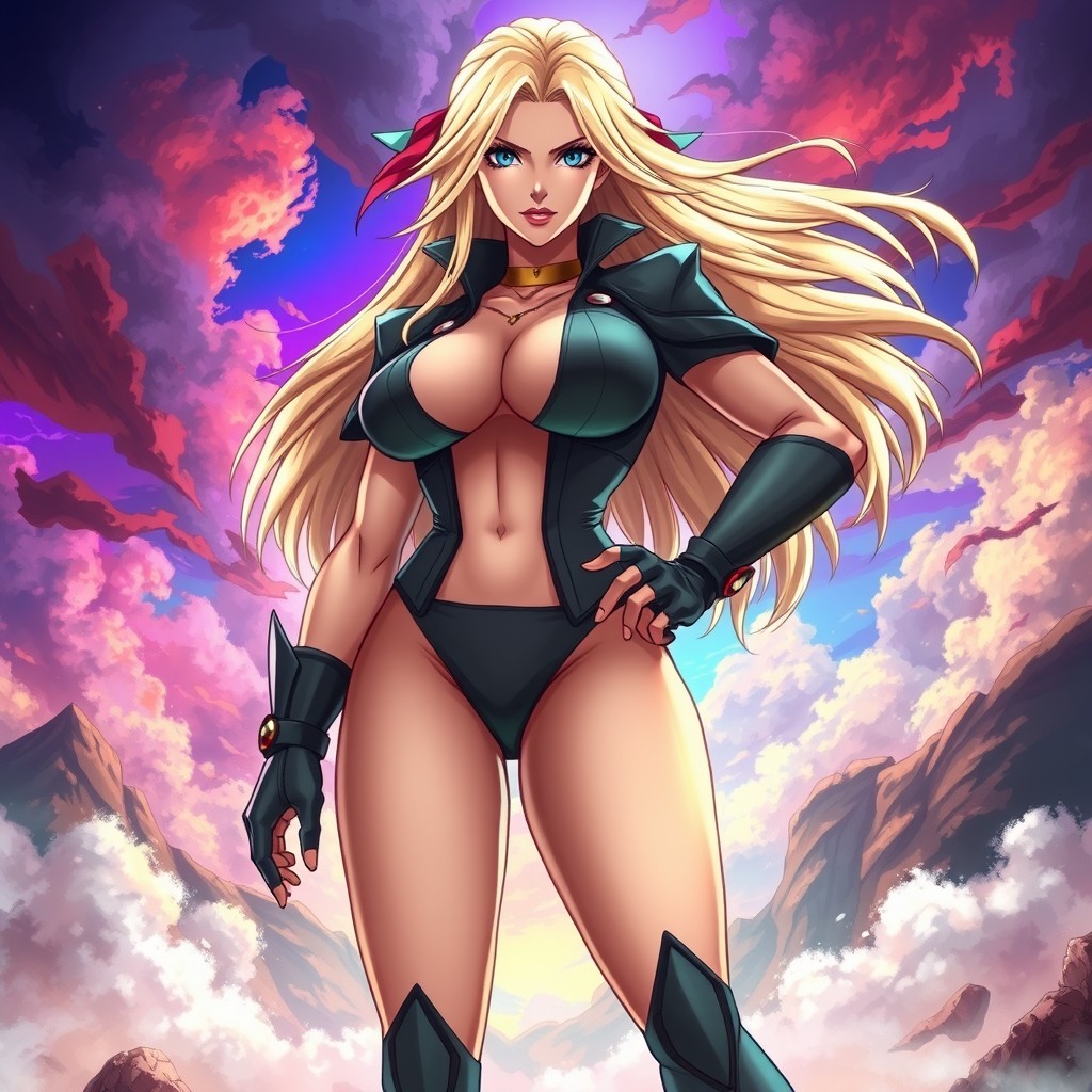 A powerful and confident woman with a prominent and well-defined figure, inspired by Tsunade from a popular anime