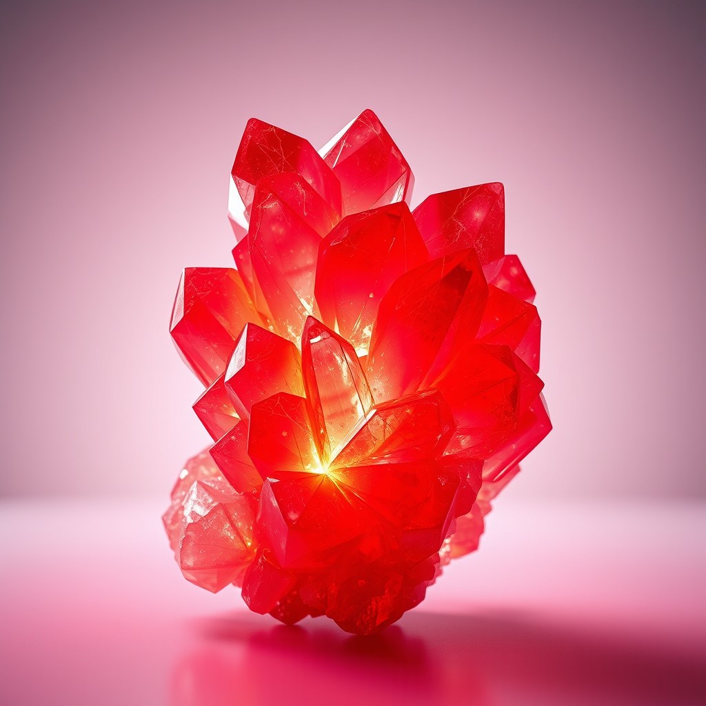 A captivating crystal formation that radiates a bright red hue, exuding warmth and vibrancy