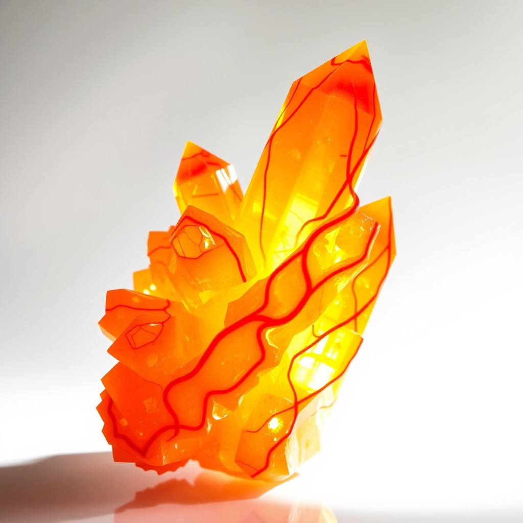 A vibrant crystal formation featuring a radiant orange color that captures attention with its warm glow