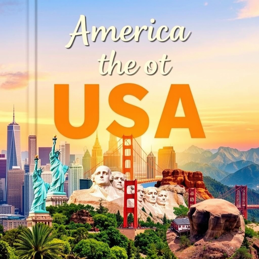 A captivating book cover showcasing popular tourist sites in the USA