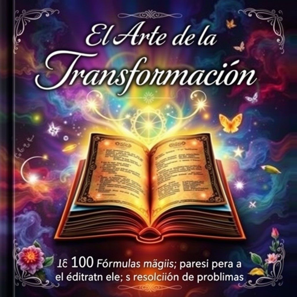 A captivating book cover for 'El Arte de la Transformación: 100 Fórmulas Mágicas para el Bienestar y la Resolución de Problemas'