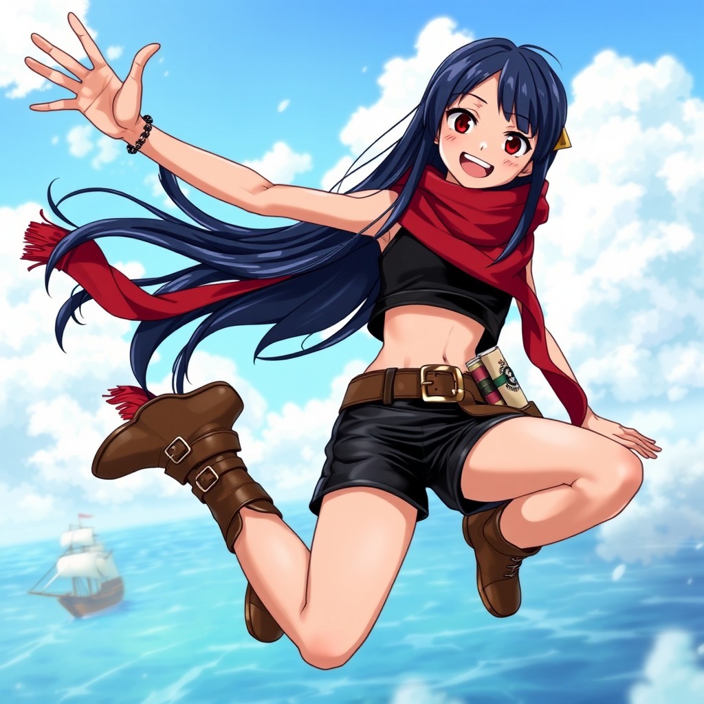 Anime-style illustration of a teenage pirate girl, 16 years old