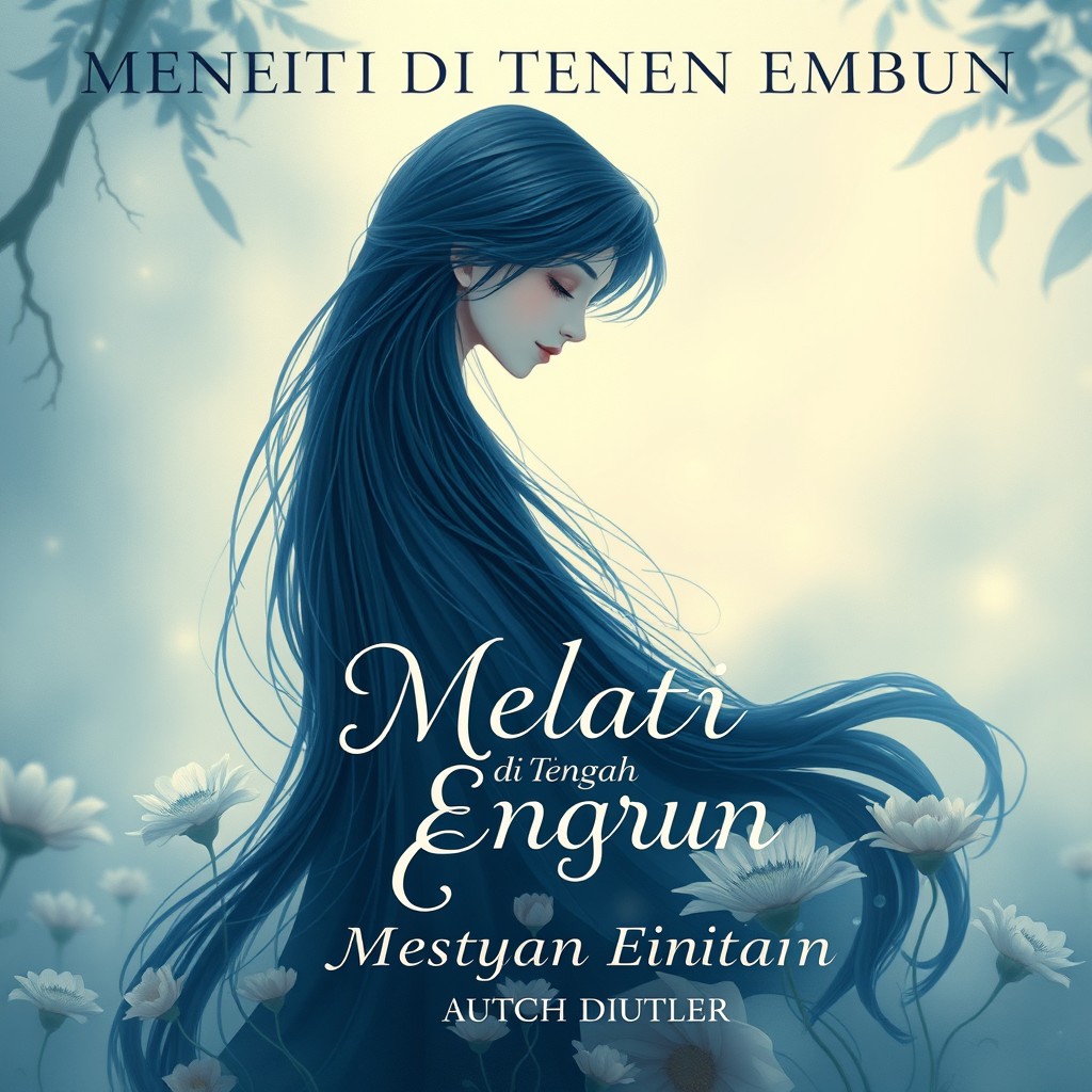 A book cover design for the title 'Melati di Tengah Embun', featuring an ethereal scene that captures the essence of a mystical journey