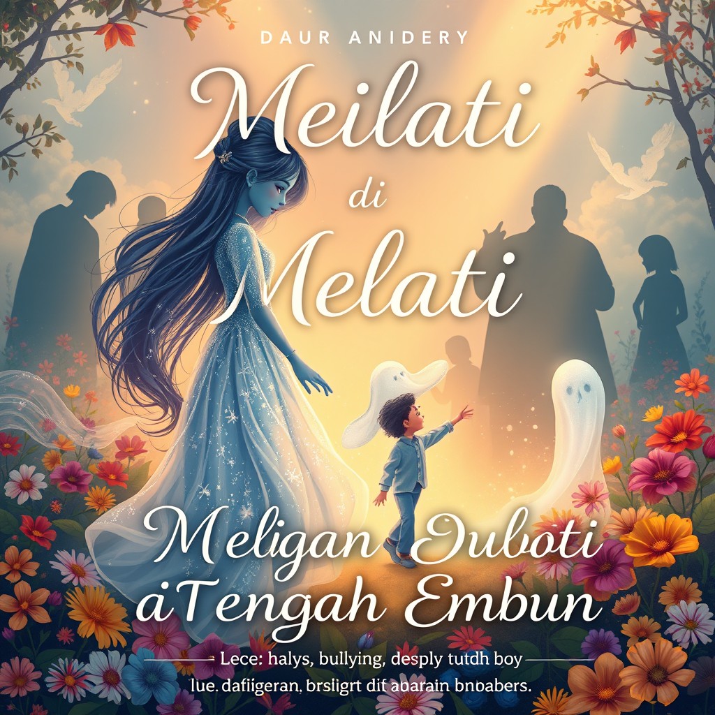 An enchanting book cover design for the title 'Melati di Tengah Embun', crafted to captivate readers