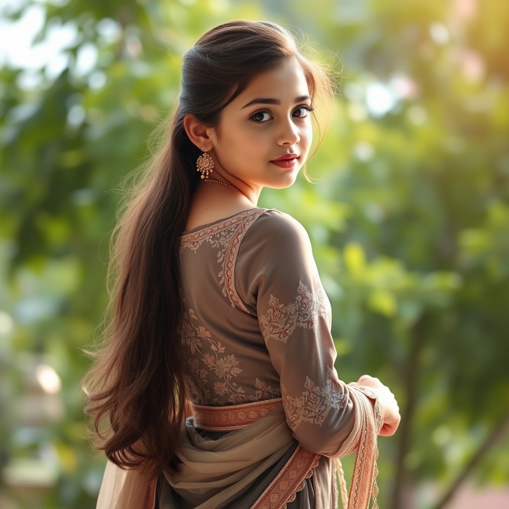 A captivating portrait of a Pakistani girl elegantly dressed, showcasing her traditional attire