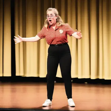 During the talent show, Sarah dressed up as a goof and performed a hilarious comedy routine that had the audience rolling with laughter.