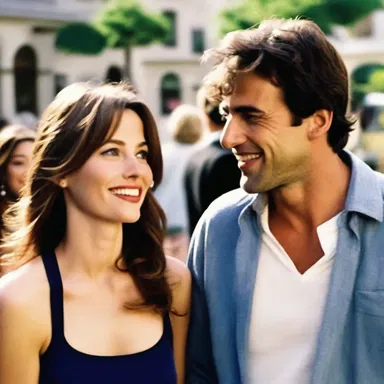 In the romantic comedy, the protagonist falls in love with a charming goof who always manages to make her smile.