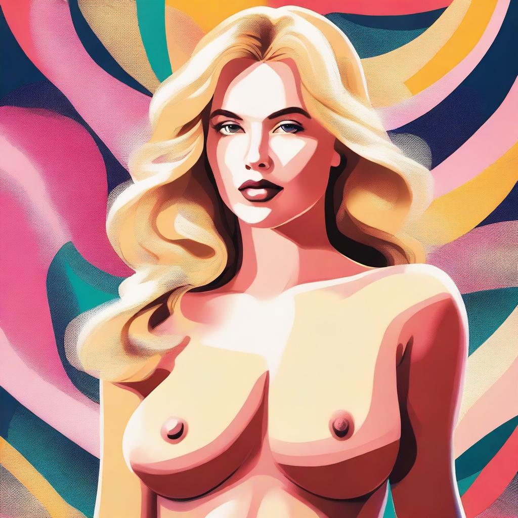 A digital art piece showcasing a blonde woman with a voluptuous figure