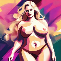 A digital art piece showcasing a blonde woman with a voluptuous figure