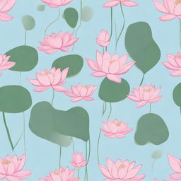 A light blue background featuring pink lotuses with leaves.