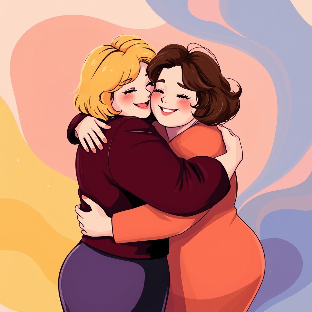 An abstract illustration depicting two friends hugging each other, showcasing their connection and warmth