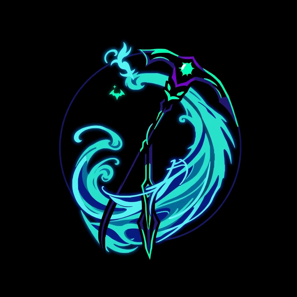 A minimalist yet detailed logo design for an MMO RPG guild named 'Aether Reapers'