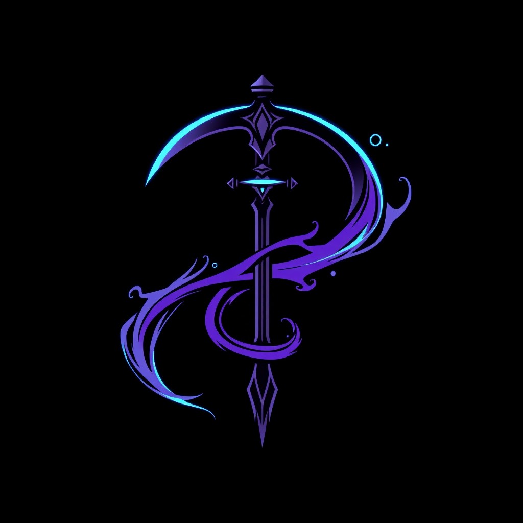A minimalist yet detailed logo design for an MMO RPG guild named 'Aether Reapers'