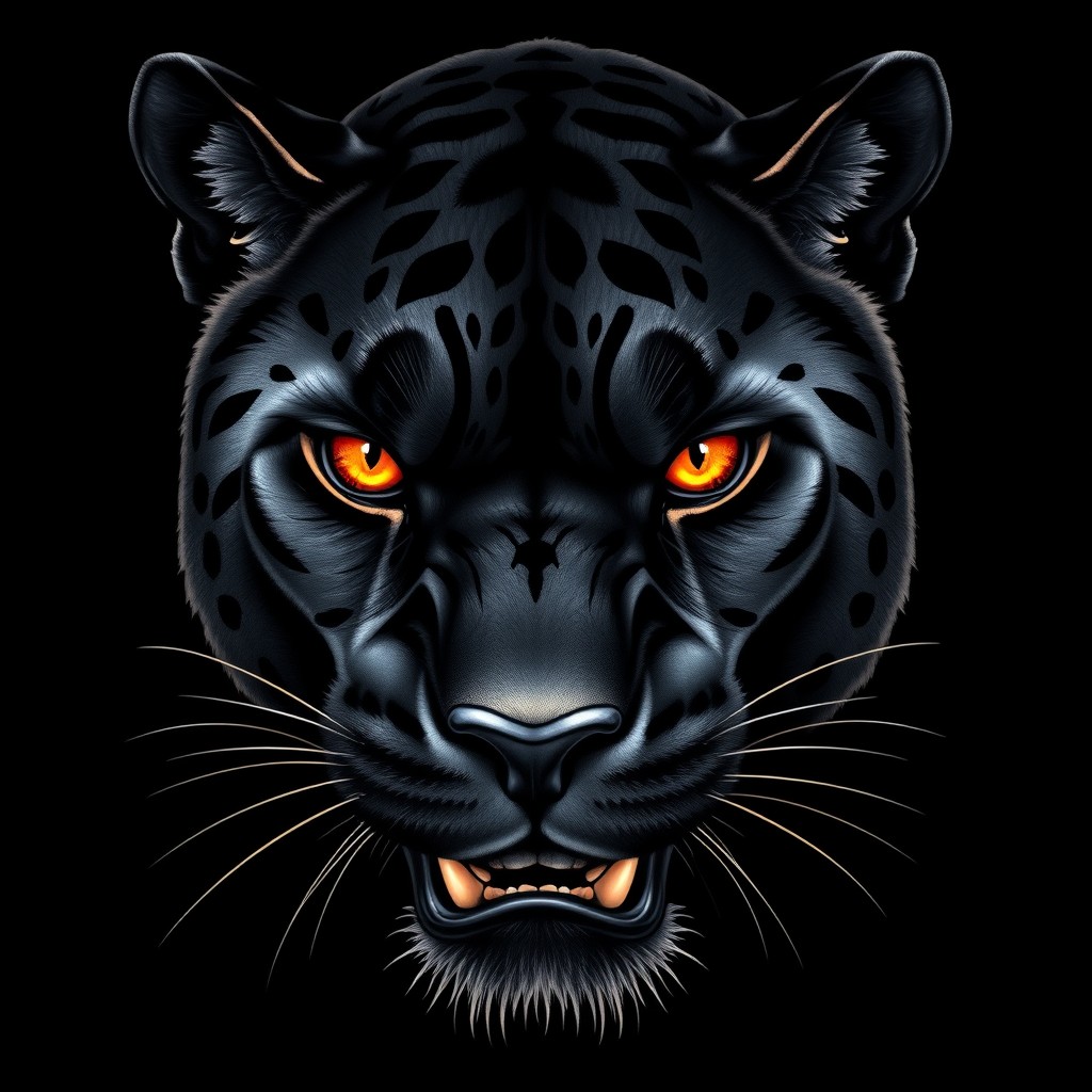 A hyper-realistic tattoo design featuring the head of a majestic black panther