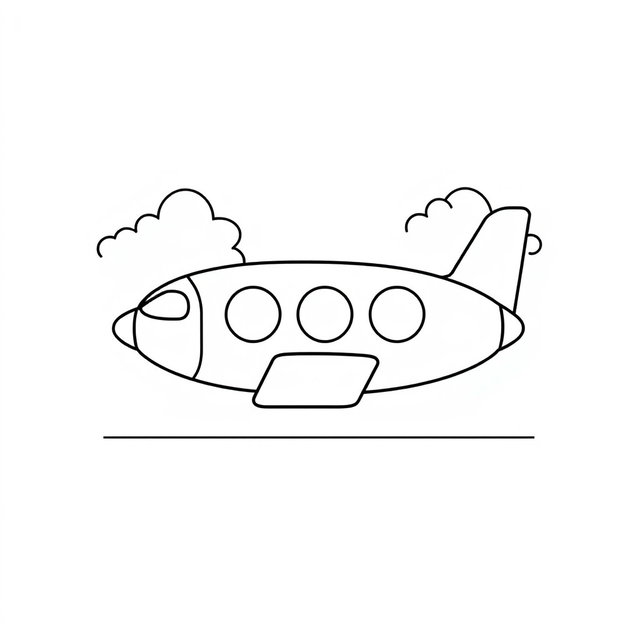 A large cartoon airplane illustration centered on the page, designed for coloring