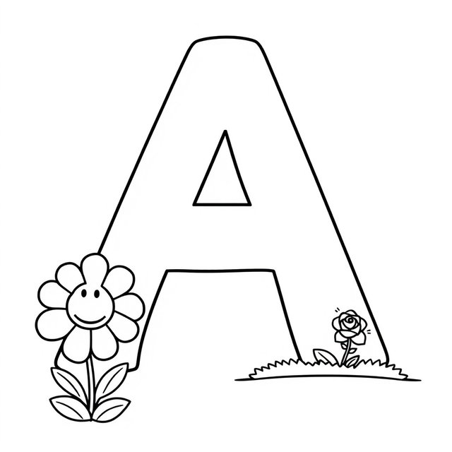 A large, uppercase letter 'A' dominating the page, designed in a thick and clear font suitable for coloring