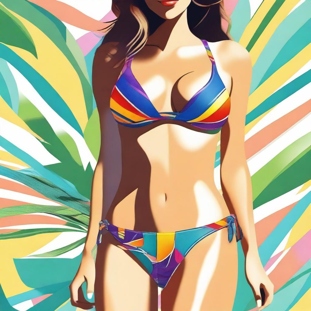 A high-quality digital art image showcasing a stylish and colorful bikini