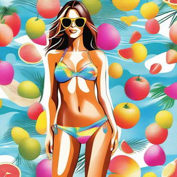 A high-quality digital art image showcasing a stylish and colorful bikini