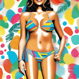 A high-quality digital art image showcasing a stylish and colorful bikini