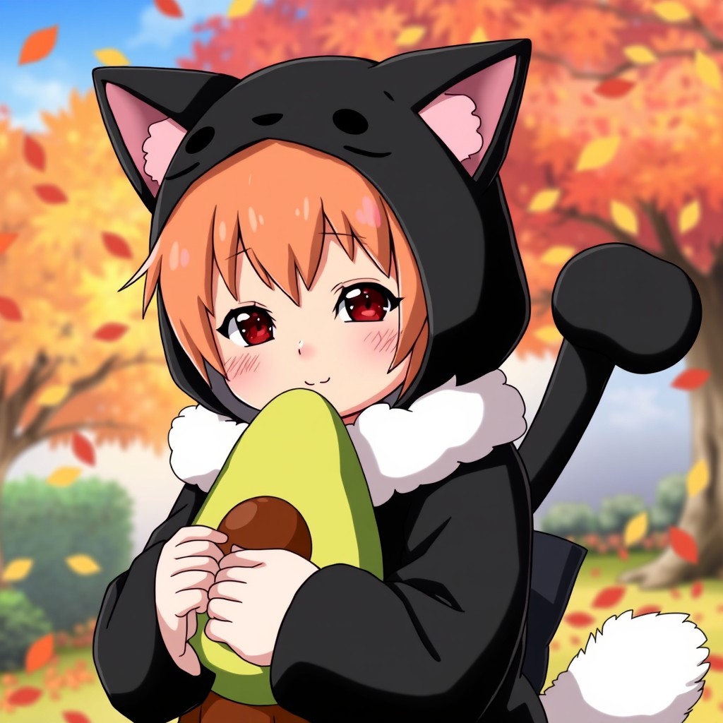 Gaara from Naruto Shippuden dressed in a cute cat costume, complete with black ears, a fluffy tail, and whiskers drawn on his face
