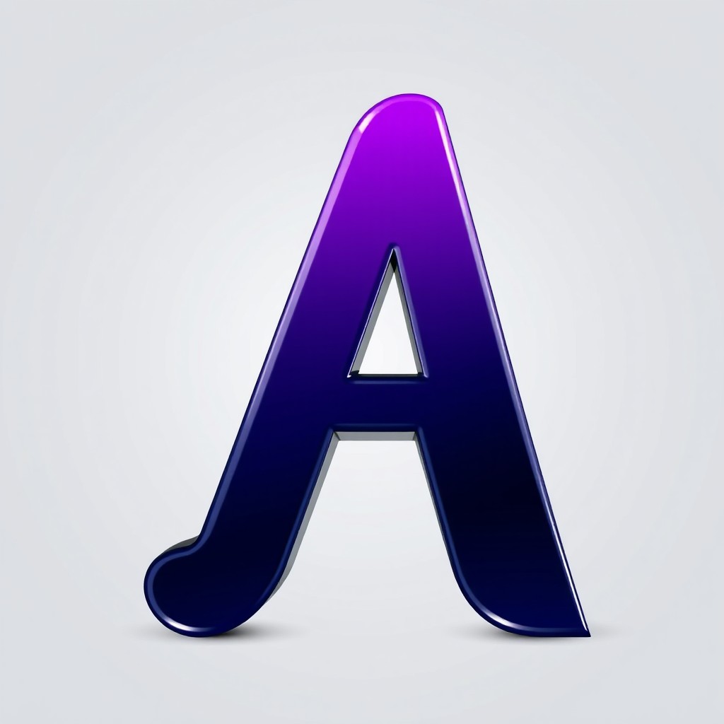 Stylized letter A prominently displayed, designed in a gradient of rich purple, deep navy blue, and solid black