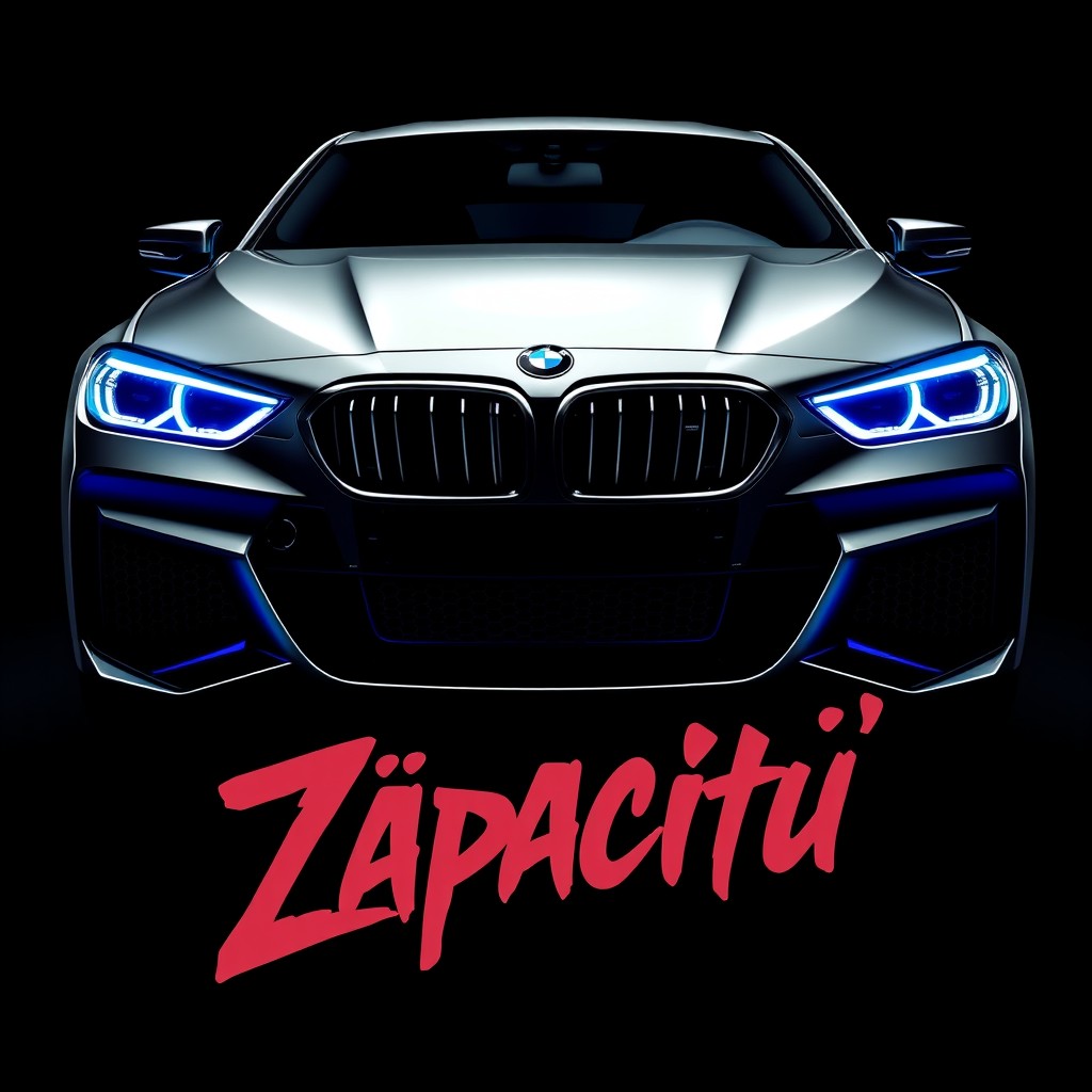 A modern and aggressive style logo featuring a sleek front view of a BMW car