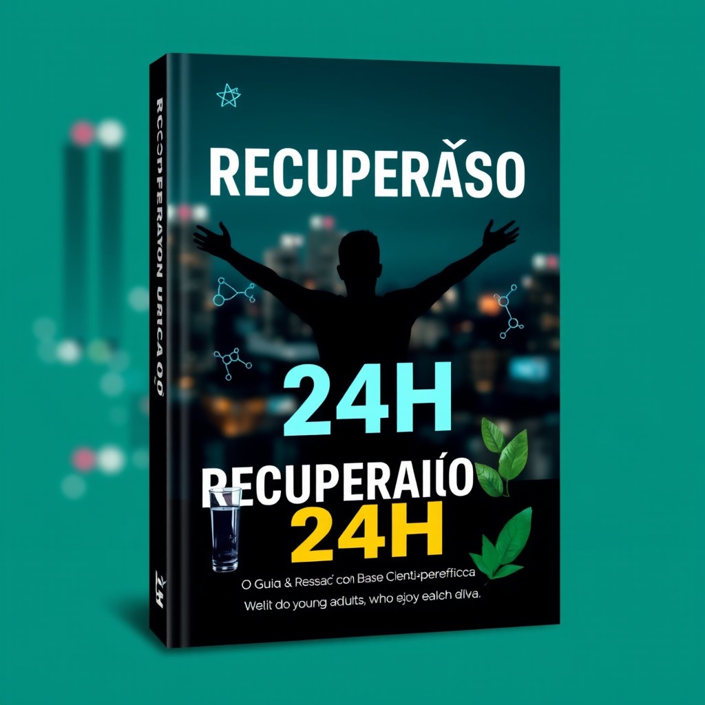 A modern and urban eBook cover design for 'RECUPERAÇÃO 24H – O Guia Anti-Ressaca com Base Científica'